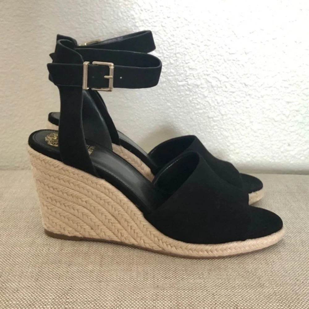 NEW Vince Camuto Leonita‎ Black Wedge Sandals 10
